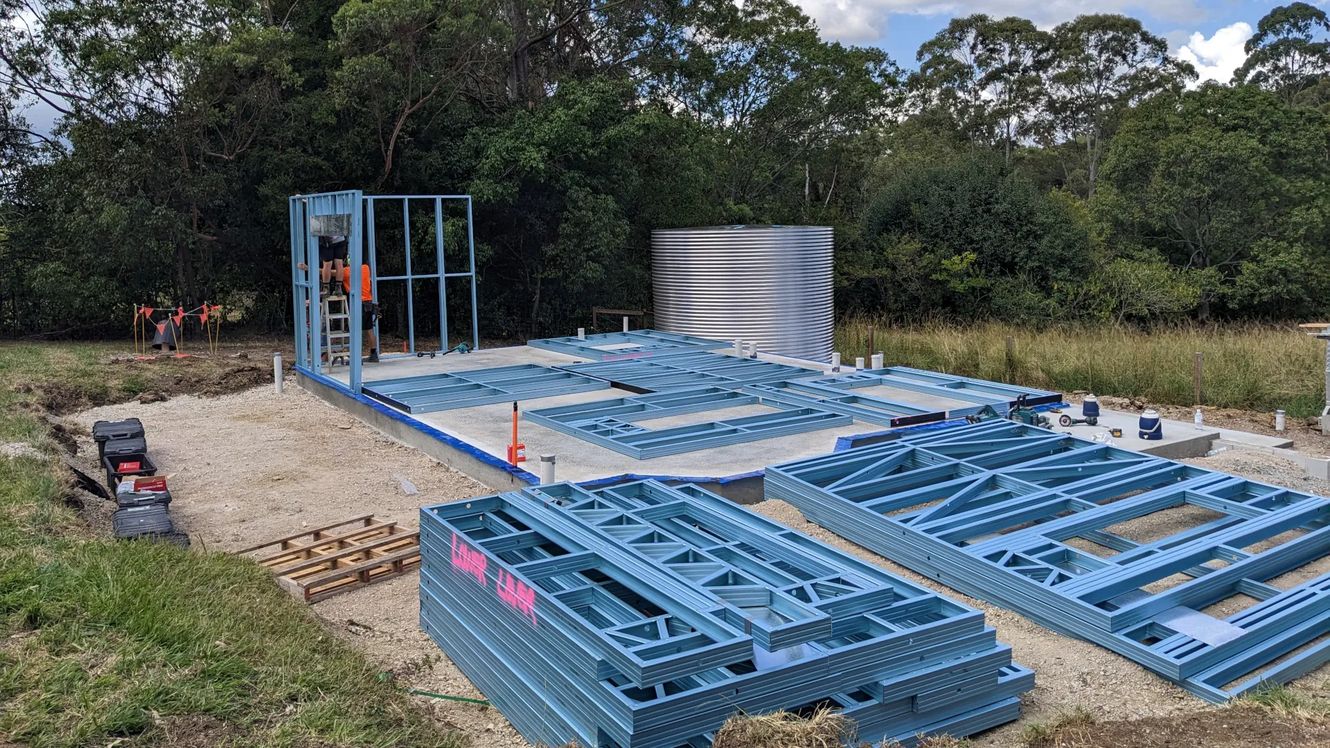 Steel frame construction underway on a rebuilt Sunshine Coast home.