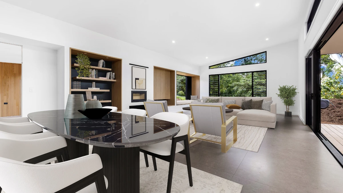 Light-filled granny flat living area for independent family living