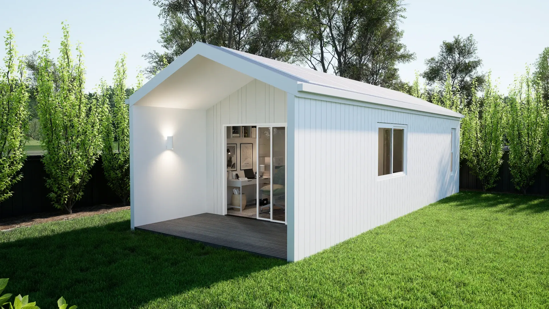 Cheap backyard POD with covered deck and gable roof