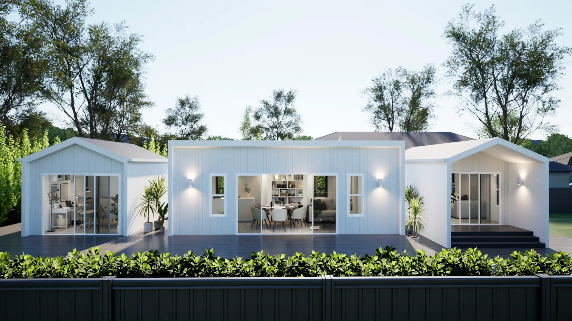 Modern backyard POD facades with decks
