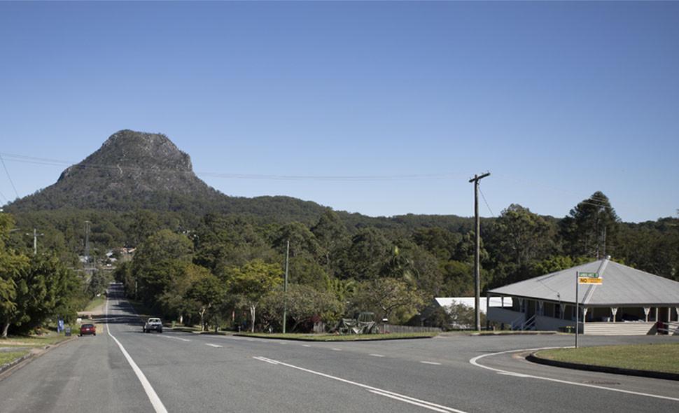Living in Pomona Beneath Mount Cooroora Pomona village street with Mount Cooroora rising above the surrounding hinterland