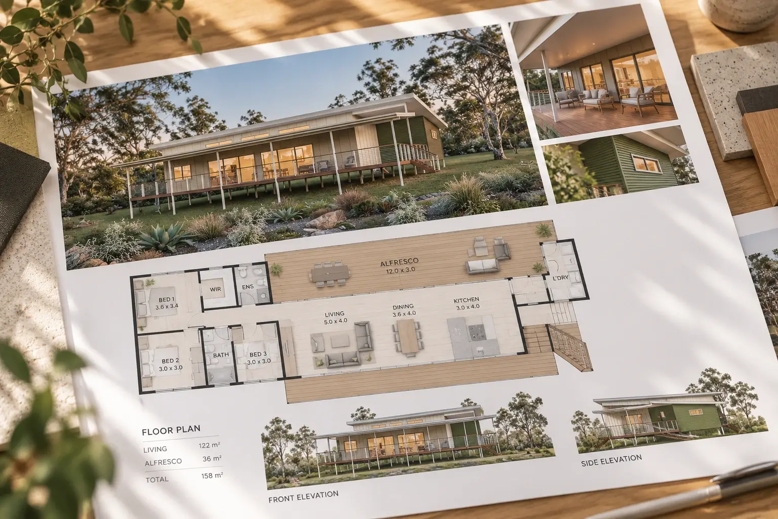 Planning a Sunshine Coast Home Design Home design presentation showing plans and material selections for a Sunshine Coast build